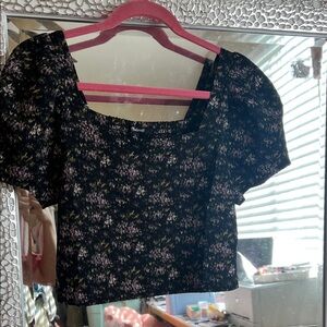 Madewell Black Floral Puff Sleeve Blouse